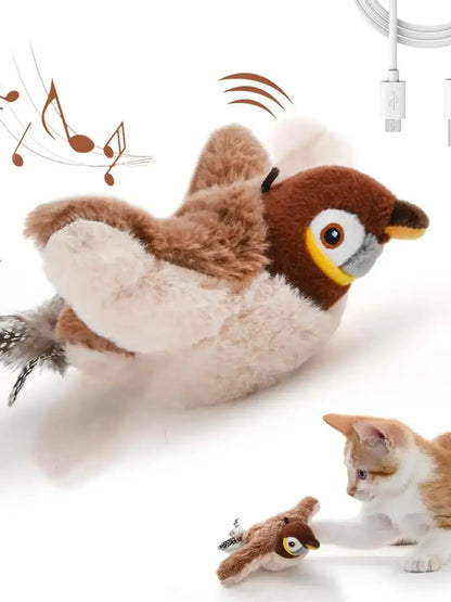 Interactive Cat Toys Rechargeable Flying Bird Cat Toy Chirping Flapping Bird