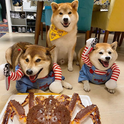 Pet Cosplay Funny Dog Clothes Sweatshirt Set Pet Clothes Party Costume Face Cloth Comical Outfits Halloween Dress Jumpsuit