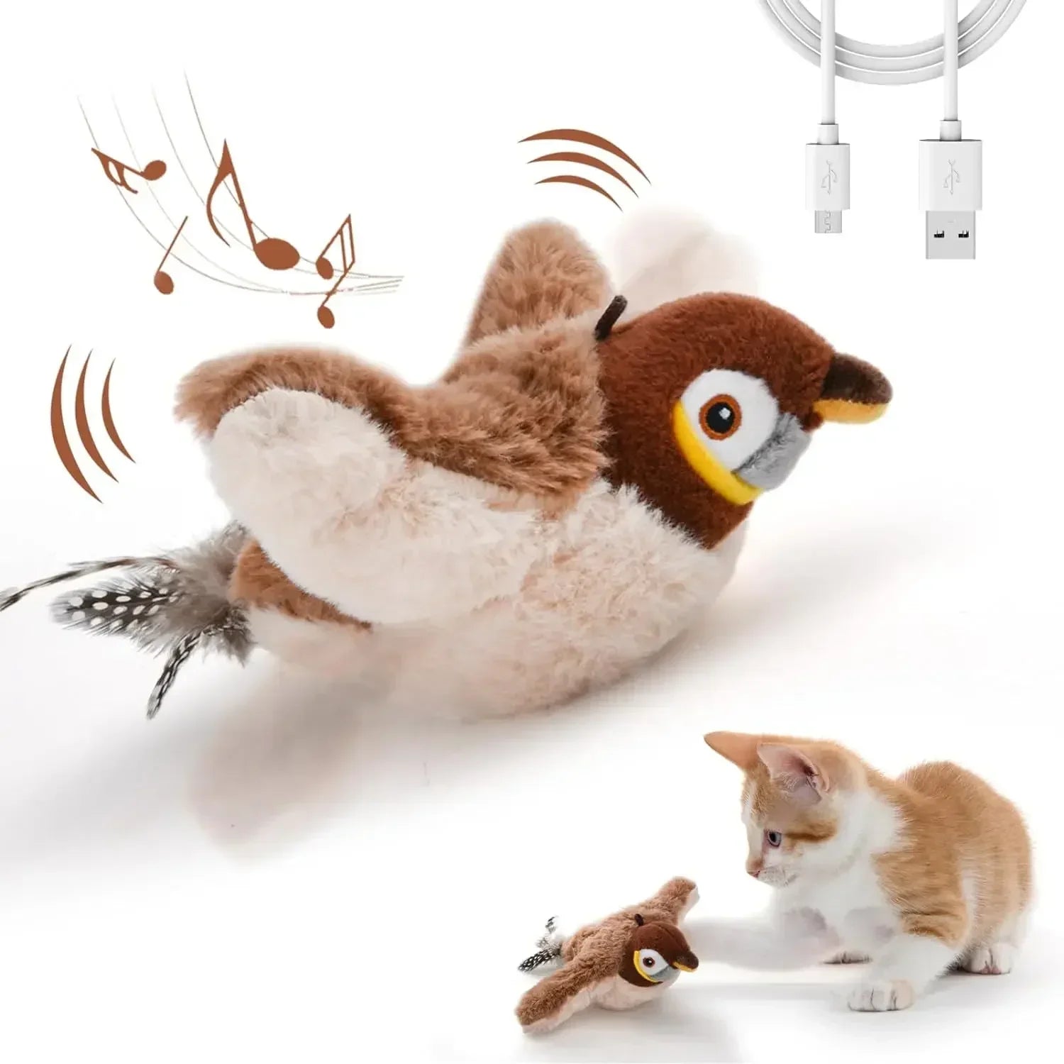Interactive Cat Toys Rechargeable Flying Bird Cat Toy Chirping Flapping Bird