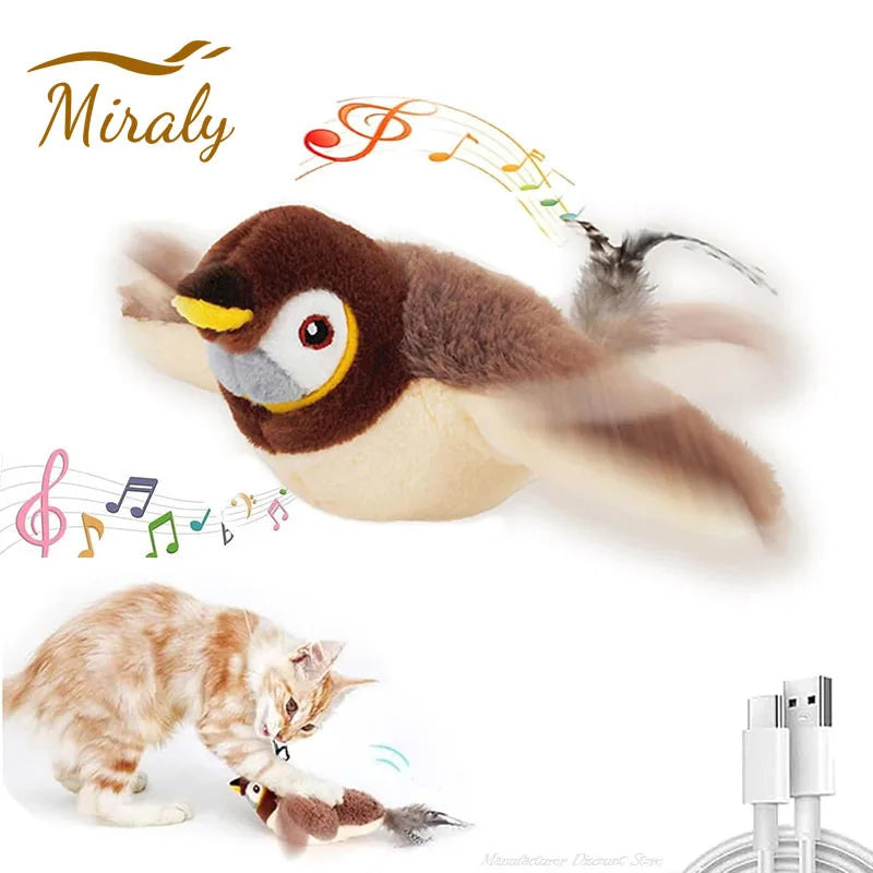 Interactive Cat Toys Rechargeable Flying Bird Cat Toy Chirping Flapping Bird